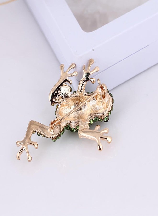 IS4U Vintage Crystal Frog Brooch Multicolored Rhinestone Frog Brooch Cute Metal Colored Diamond Animal Broochs Green Broochs Clothing Bag Hat Dress Jewelry for Men and Women (Green) - Image 3